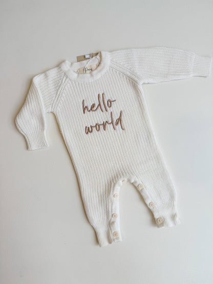 Petite + Co - HELLO WORLD - LONG RIBBED ROMPER | MILK