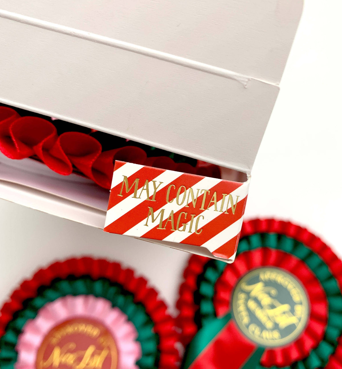 Black Bow Studio - Nice List Member Christmas Rosette Badge Red/Green