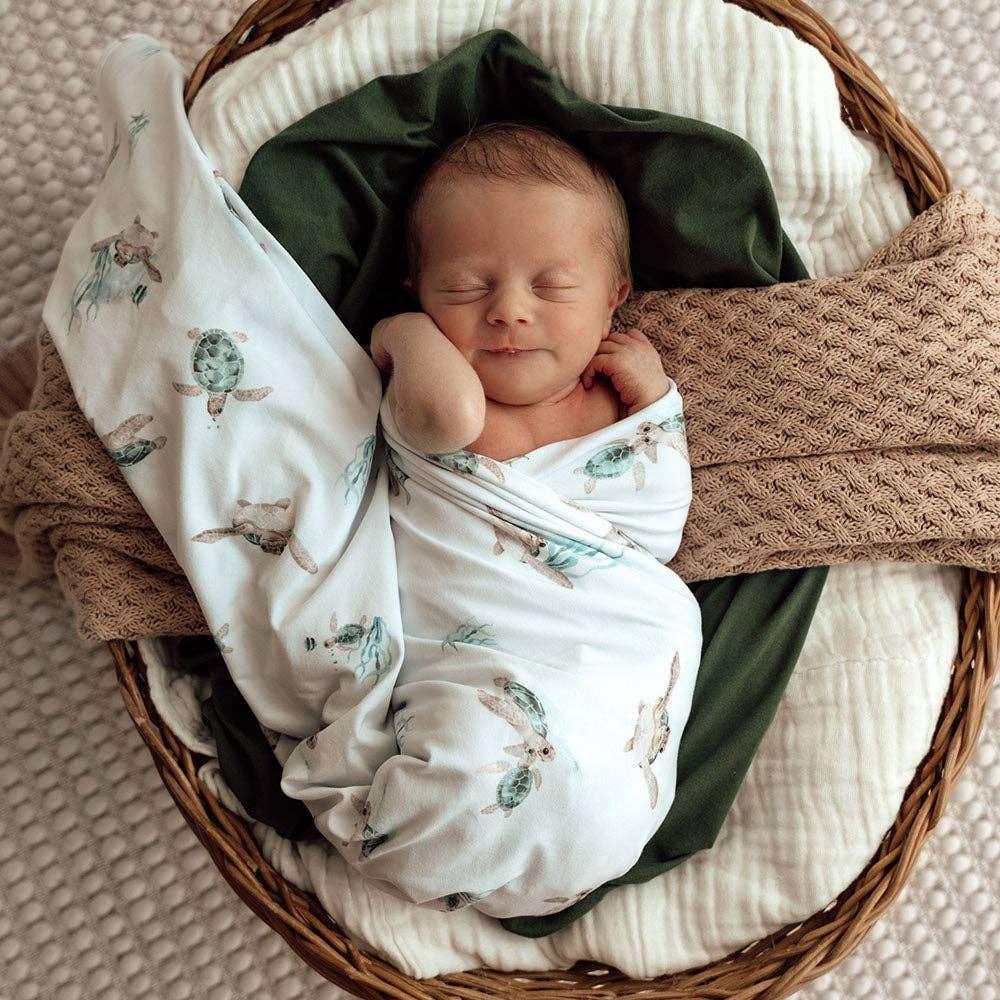 Snuggle Hunny - Turtle Organic Jersey Wrap & Beanie Set