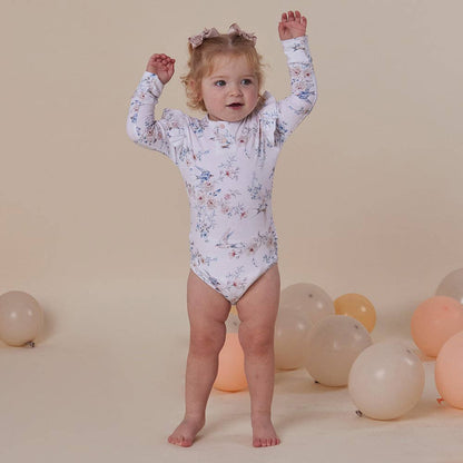 Snuggle Hunny - Sweet Swallows Long Sleeve Organic Bodysuit with Frill