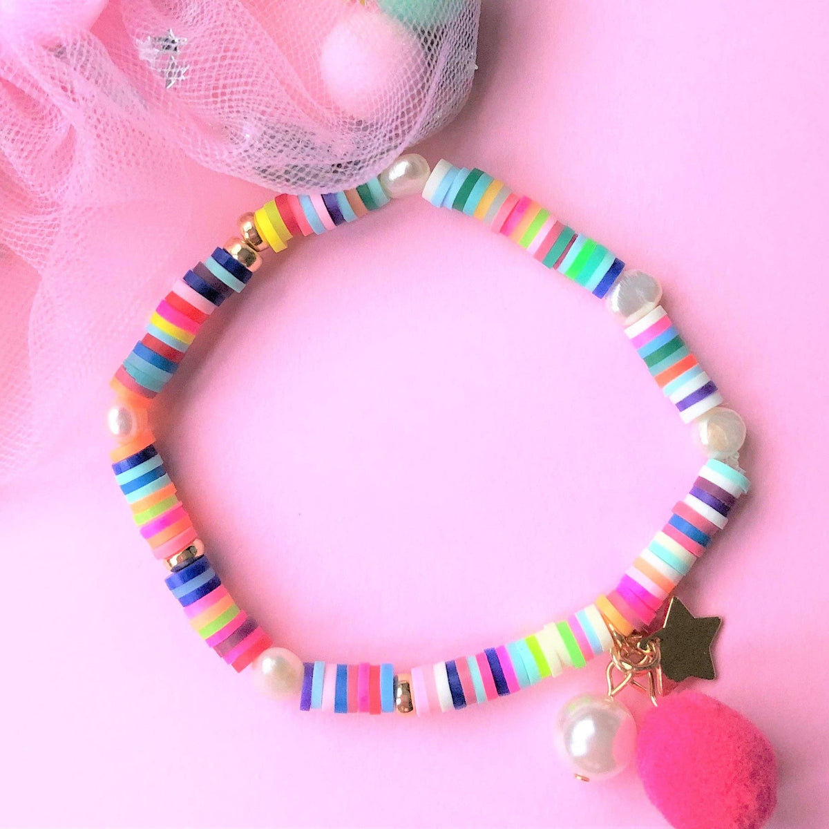 Lauren Hinkley Australia - Rainbow Bracelet with Pom Pom and Pearl