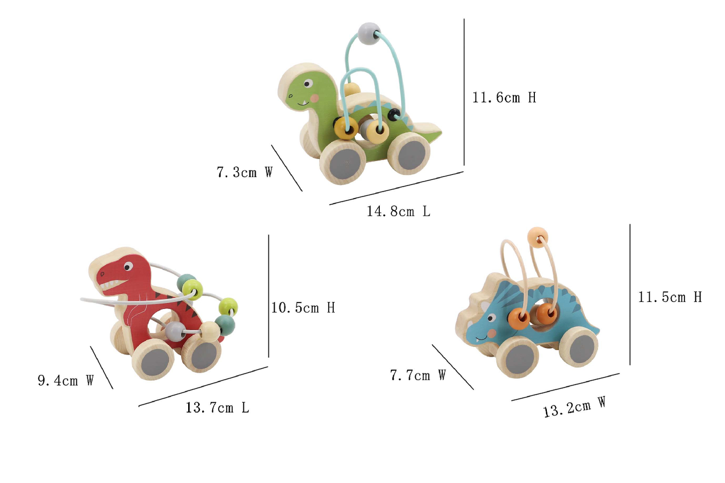 ToysLink - Wooden Wheelie Dino with Bead Maze