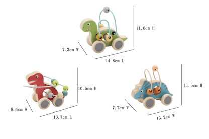 ToysLink - Wooden Wheelie Dino with Bead Maze