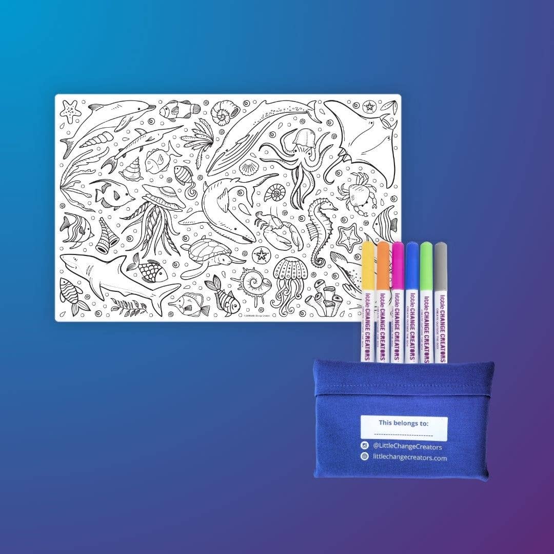 Little Change Creators - SPLASH! Pocket Reusable Colouring Set | Sealife Travel Toy
