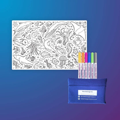 Little Change Creators - SPLASH! Pocket Reusable Colouring Set | Sealife Travel Toy