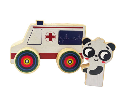 ToysLink - Wooden Mini Wheelie Emergency Vehicles with Animals