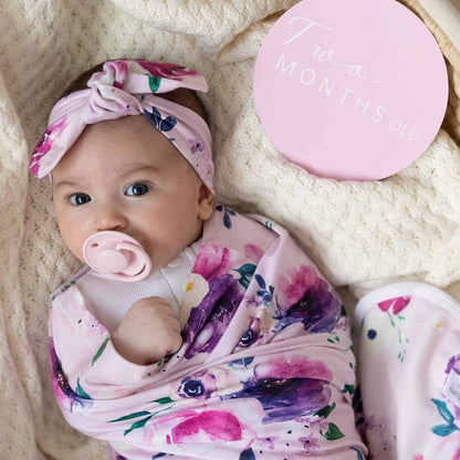 Snuggle Hunny - Floral Kiss Baby Jersey Wrap & Topknot Set
