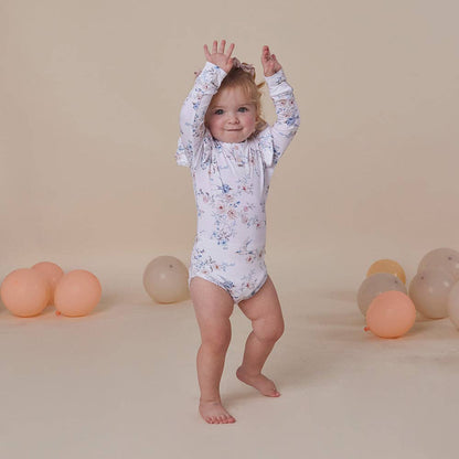 Snuggle Hunny - Sweet Swallows Long Sleeve Organic Bodysuit with Frill