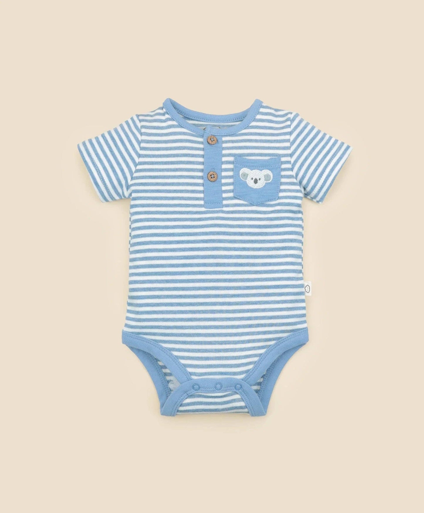 Lūmmi in Colour Babywear - Organic Cotton Short Sleeve Bodysuit - Koala & Blue Stripes