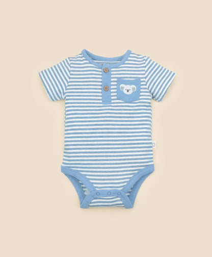 Lūmmi in Colour Babywear - Organic Cotton Short Sleeve Bodysuit - Koala & Blue Stripes