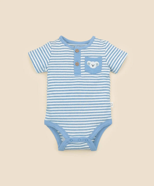 Lūmmi in Colour Babywear - Organic Cotton Short Sleeve Bodysuit - Koala & Blue Stripes