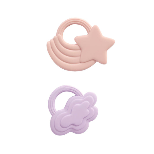 Living Textiles - 2pk Silicone Teether - Stars & Cloud Pink