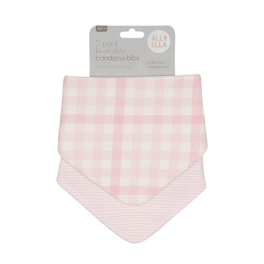 All4Ella - Bandana Bibs 2pk - Gingham Pink