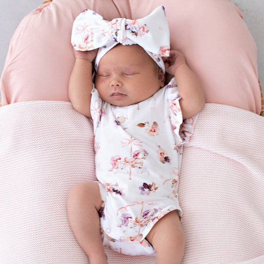 Snuggle Hunny - Carousel Short Sleeve Organic Bodysuit with Frill