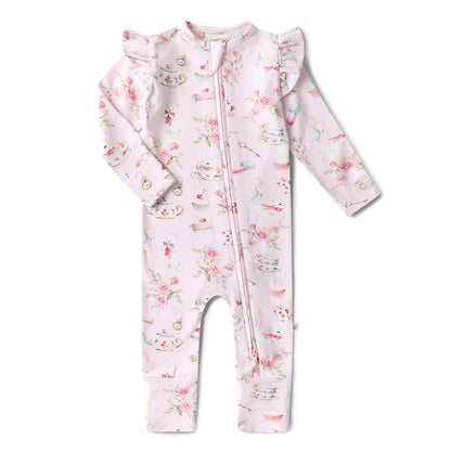 Snuggle Hunny - Alice's Tea Party Organic Snugglesuit Convertible Romper with Frill