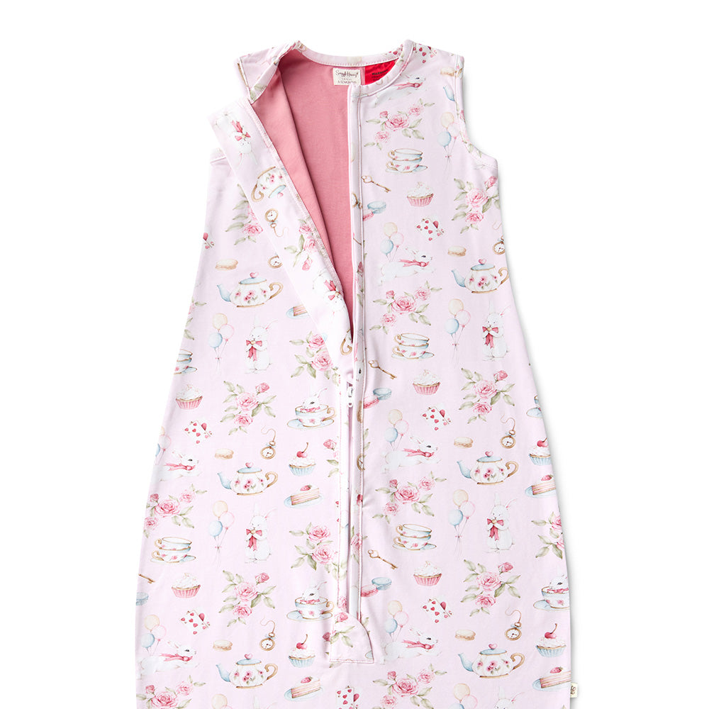 Alice's Tea Party Sleeping Bag 1.0 TOG flatlay unzip