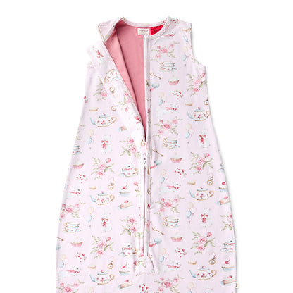 Alice's Tea Party Sleeping Bag 1.0 TOG flatlay unzip