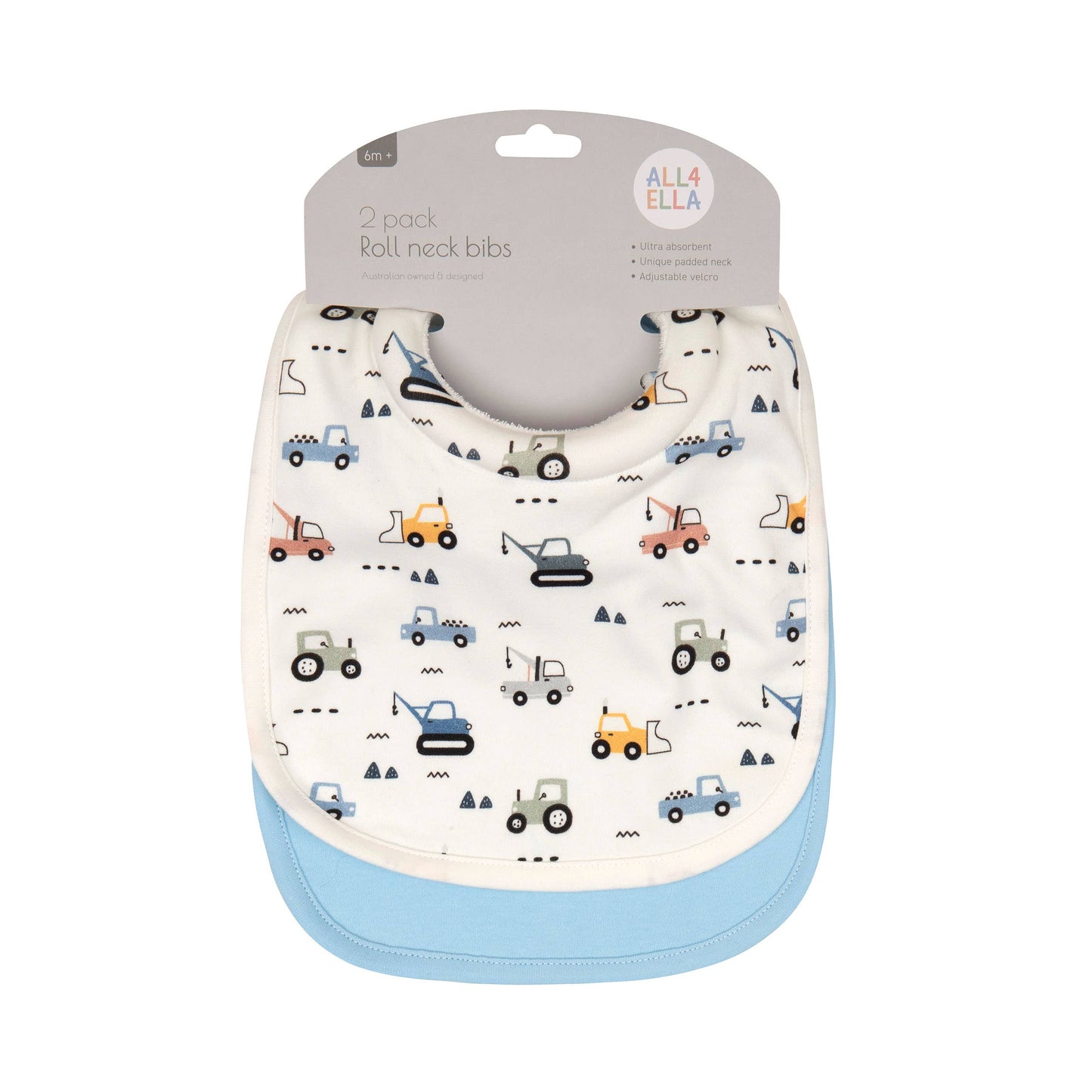 All4Ella - Roll Neck Bibs 2pk - Diggers