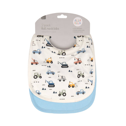 All4Ella - Roll Neck Bibs 2pk - Diggers