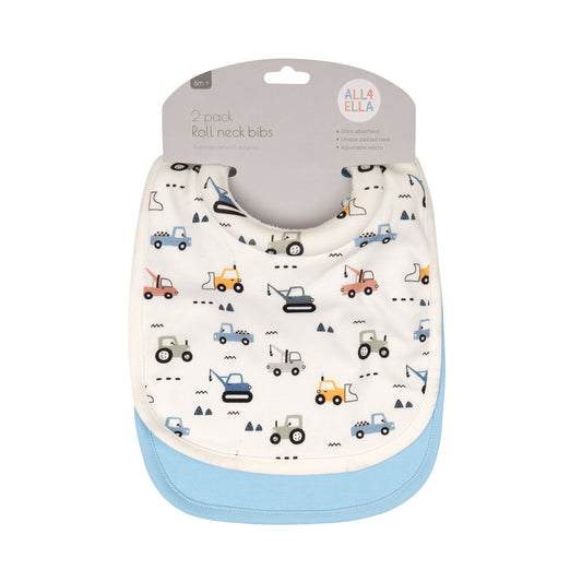 All4Ella - Roll Neck Bibs 2pk - Diggers