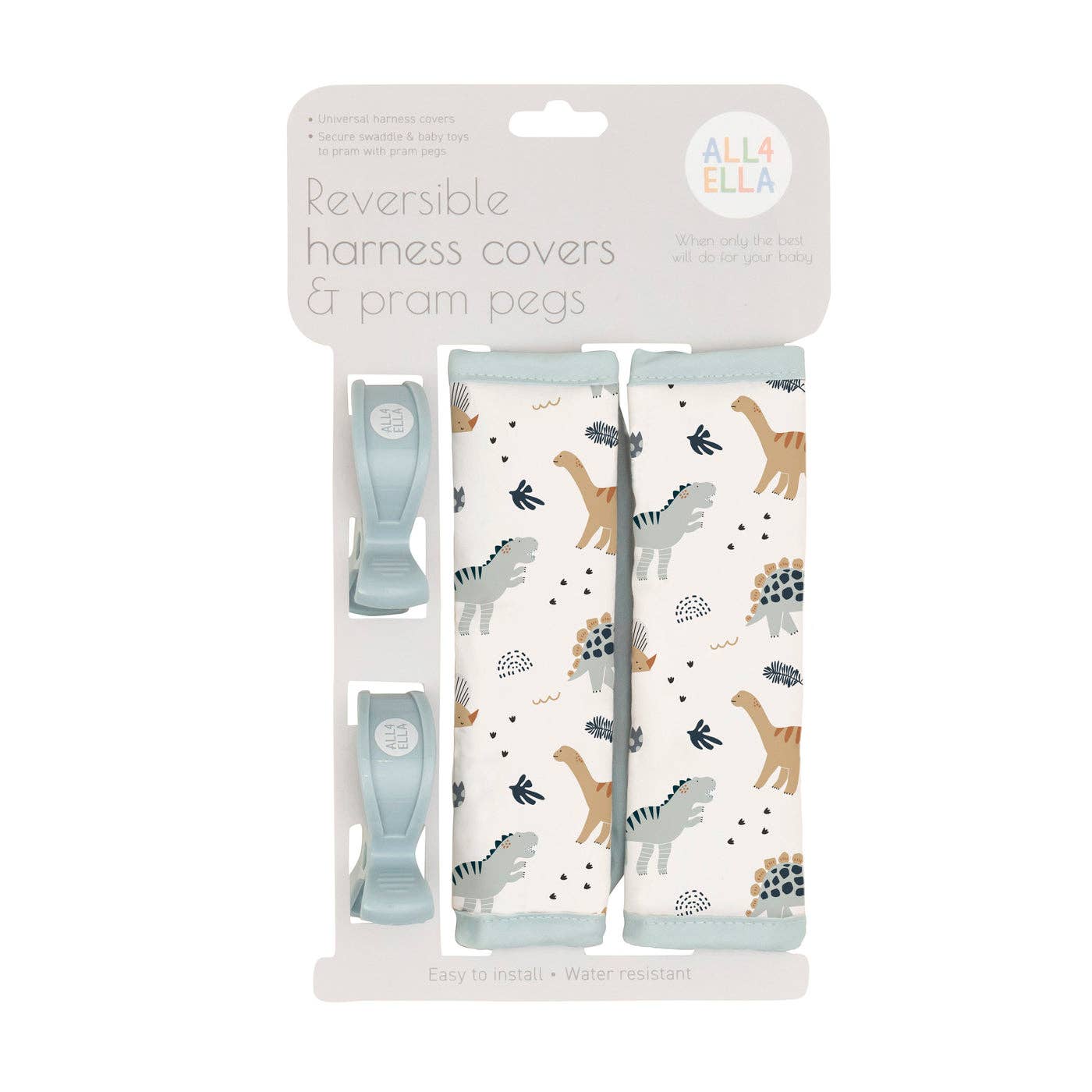 All4Ella - Reversible Harness Covers & Pram Pegs - Beige Dinosaurs