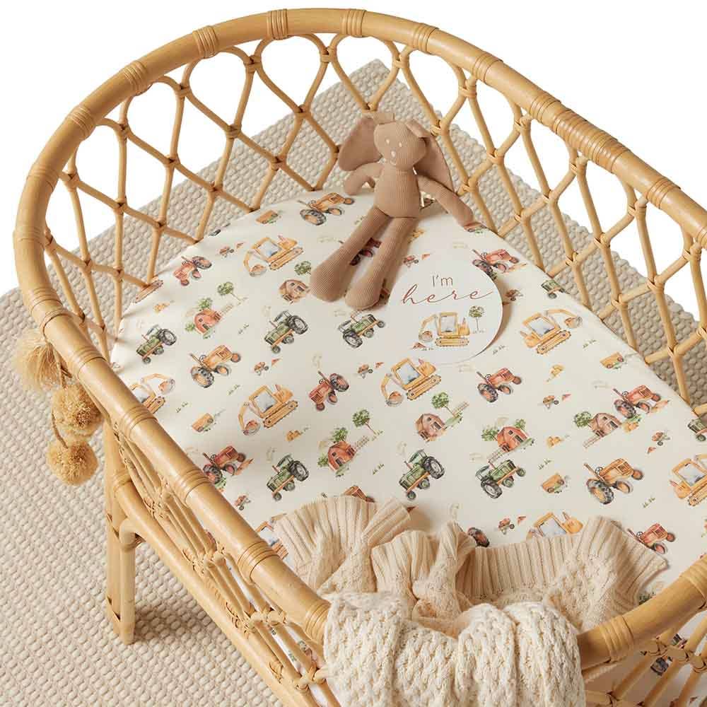 Snuggle Hunny - Diggers & Tractors Organic Bassinet Sheet / Change Pad Cover