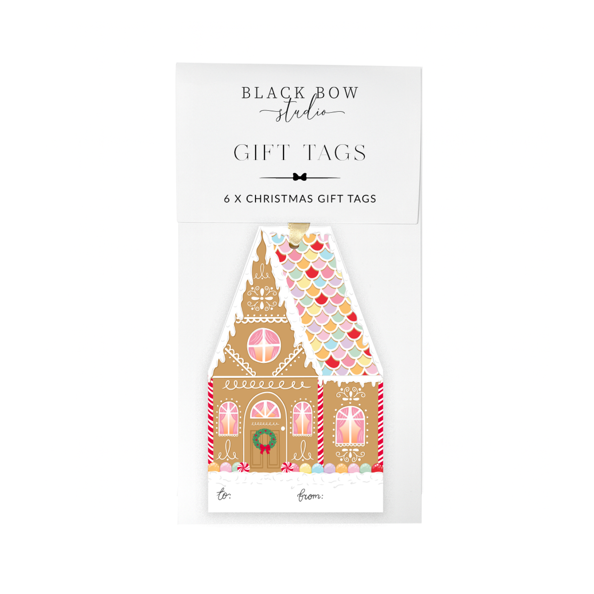 Black Bow Studio - Gingerbread House Christmas Gift Tags - Set of 6
