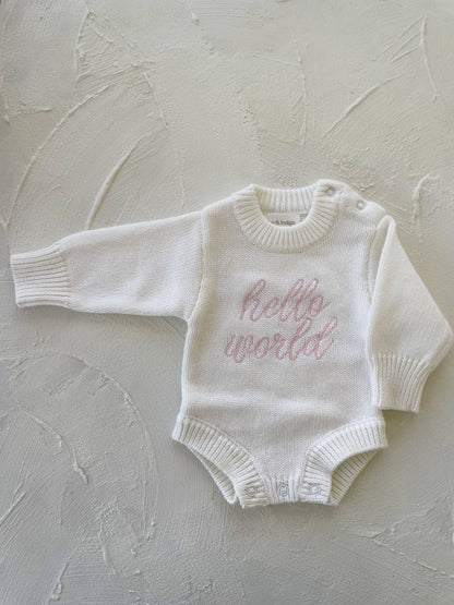 Elke & Indigo - Hello World L/S Romper - White/Pink