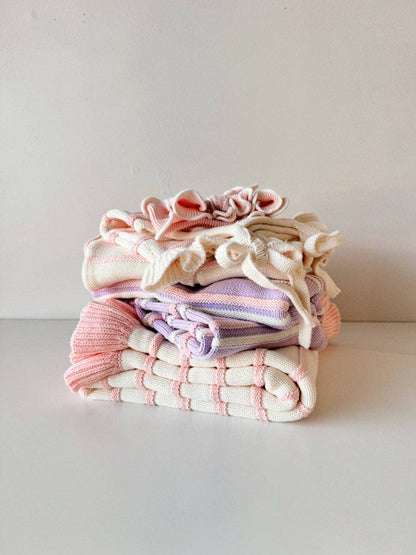 FRECKLES the label - Raised Stripe Knit SET  | Aster/Sweetpea/Snow