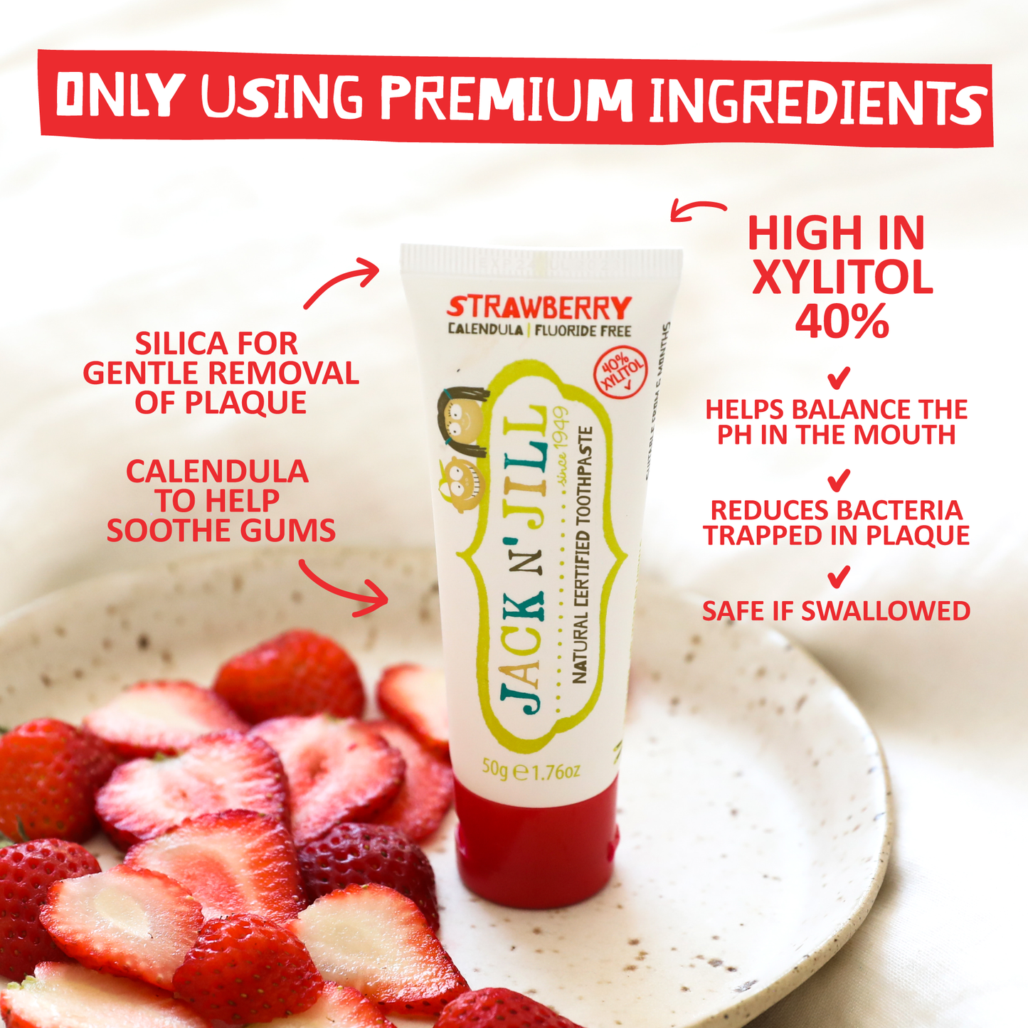 Jack N' Jill Kids -  Jack N' Jill Natural Certified Toothpaste Strawberry 50g