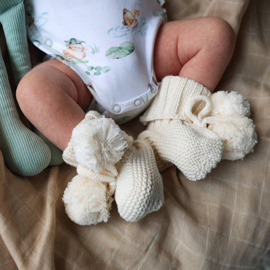 Snuggle Hunny - Cream Organic Cotton Knit Booties