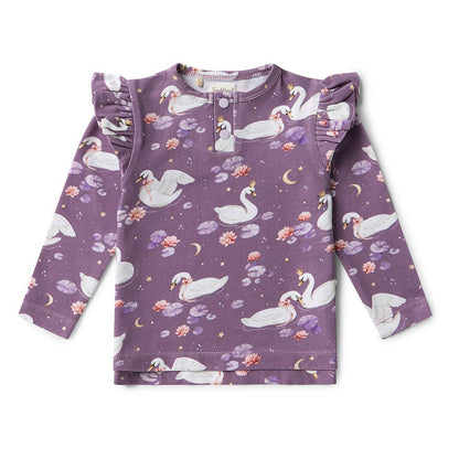 Snuggle Hunny - Midnight Swan Organic Long Sleeve Top with Frill