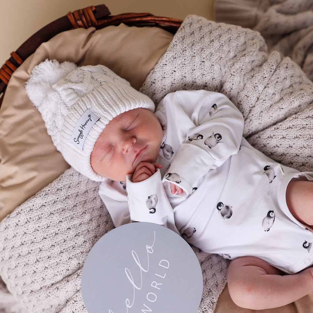 Snuggle Hunny - White Organic Baby Knit Beanie