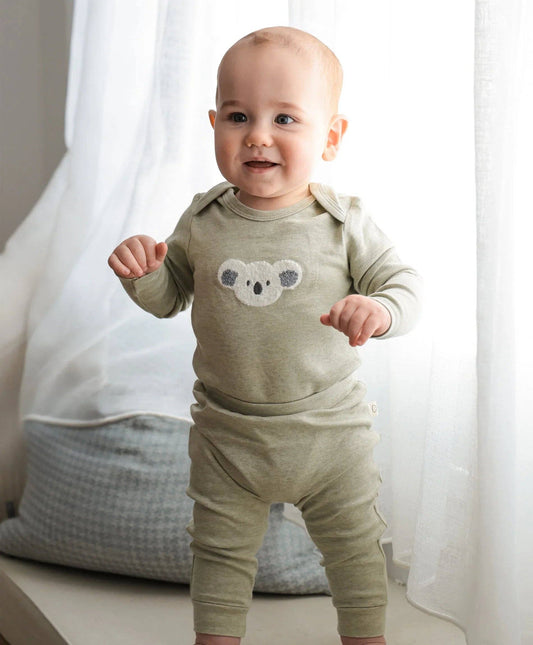 Lūmmi in Colour Babywear - Organic Cotton Long Sleeve Bodysuit - Chenille Koala Bear