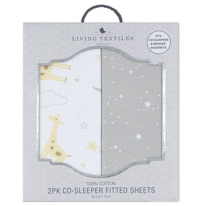 Living Textiles - 2pk Bedside Bassinet Fitted Sheets - Noah/ Grey Stars