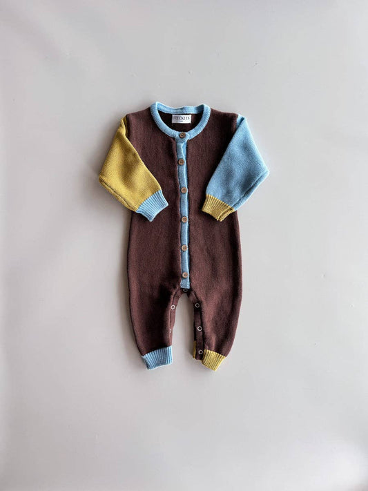 FRECKLES the label - Cotton Knit Romper | Brown/Blue/Green