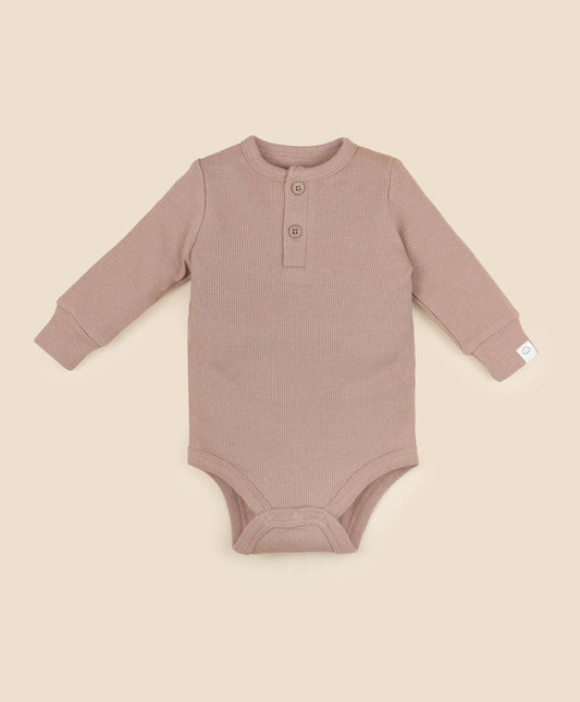 Lūmmi in Colour Babywear - Organic Cotton Waffle Long Sleeve Bodysuit - Mocha