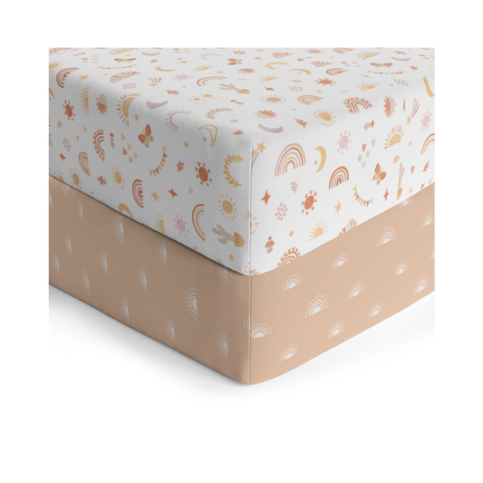 Living Textiles - 2 Pack Organic Cot Fitted Sheet - Bohemian Bliss