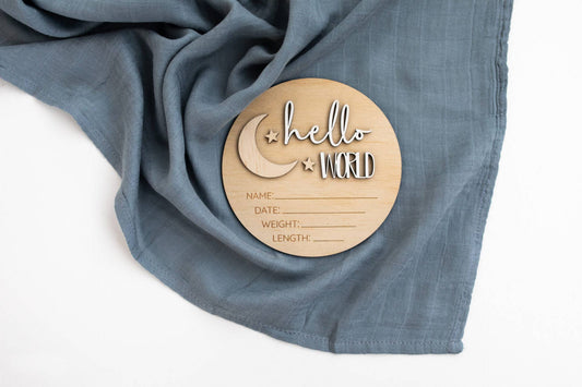 Hello World Moon Birth Announcement