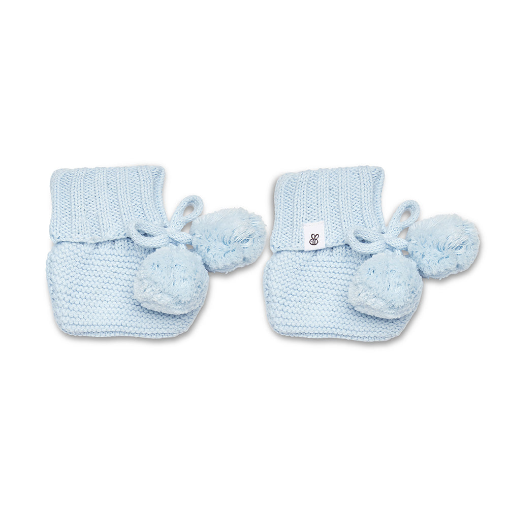 Baby Blue Cotton Knit Booties flatlay