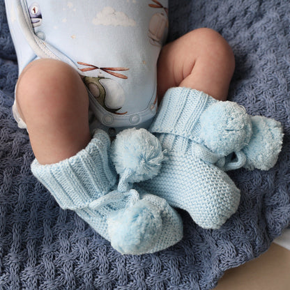 Baby Blue Cotton Knit Booties