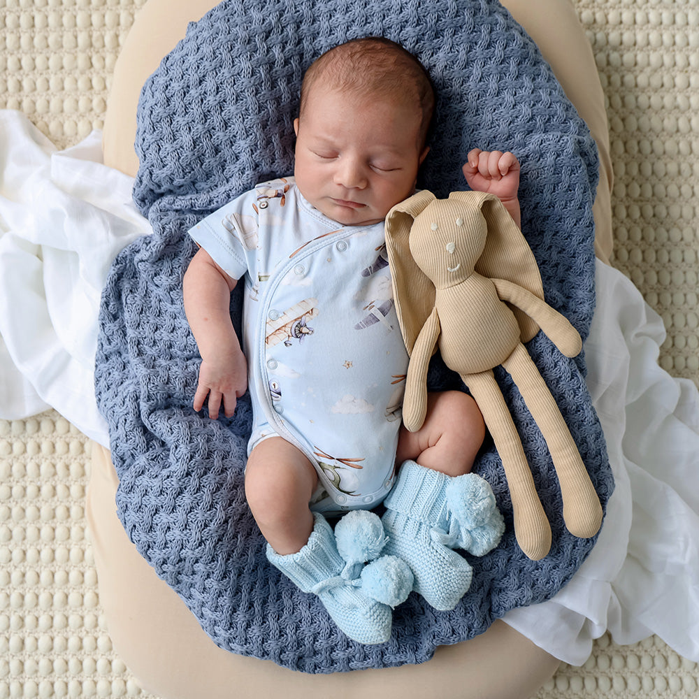 Baby Blue Cotton Knit Booties