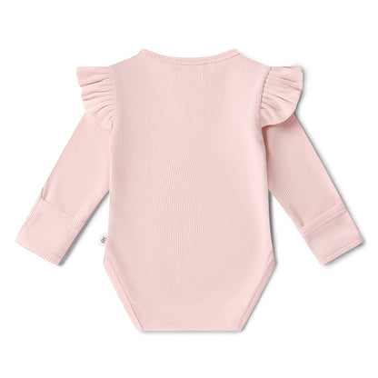 Snuggle Hunny - Baby Pink Long Sleeve Organic Bodysuit with Frill