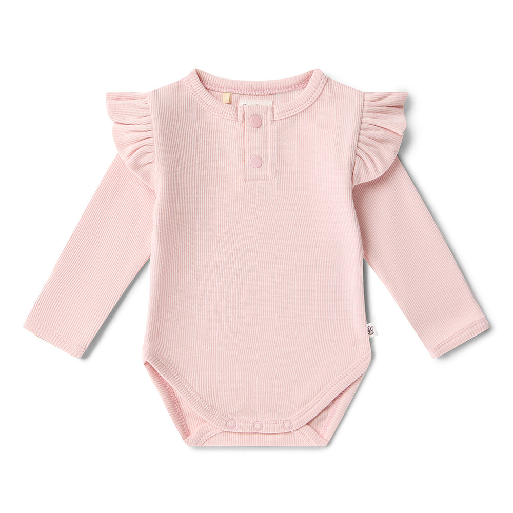 Snuggle Hunny - Baby Pink Long Sleeve Organic Bodysuit with Frill