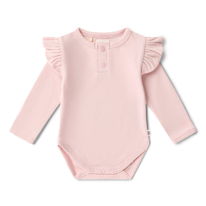 Snuggle Hunny - Baby Pink Long Sleeve Organic Bodysuit with Frill