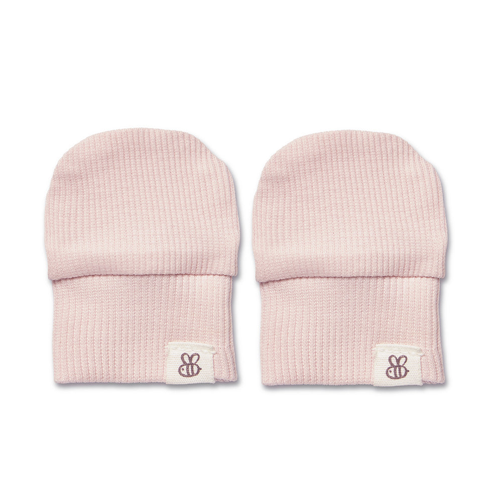 Baby Pink Organic Cotton Rib Mittens
