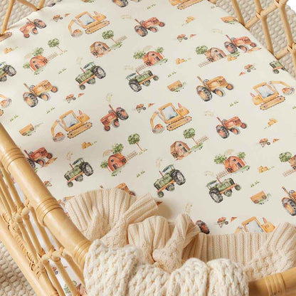 Snuggle Hunny Diggers & Tractors Organic Bassinet Sheet / Change Pad Cover