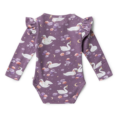 Snuggle Hunny - Midnight Swan Long Sleeve Organic Bodysuit with Frill