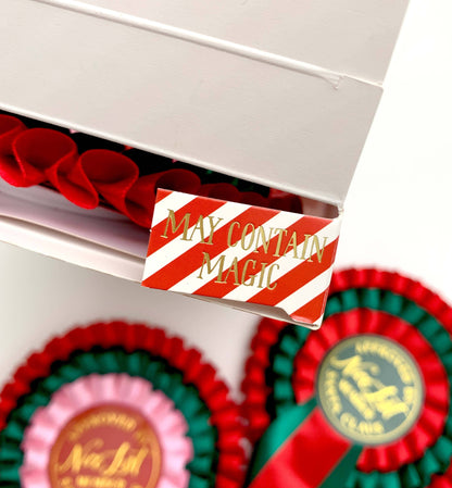 Black Bow Studio - Nice List Member Christmas Rosette Badge Pink/Red