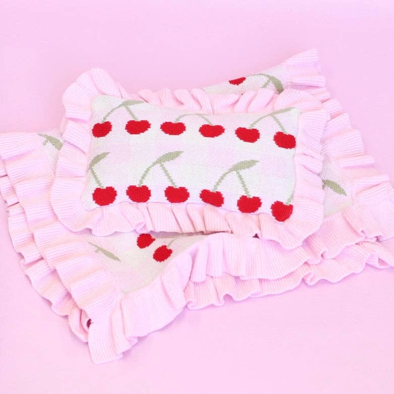 SALLI COLLECTIVE - Frilled Gingham Cherry Blanket + Pillow set